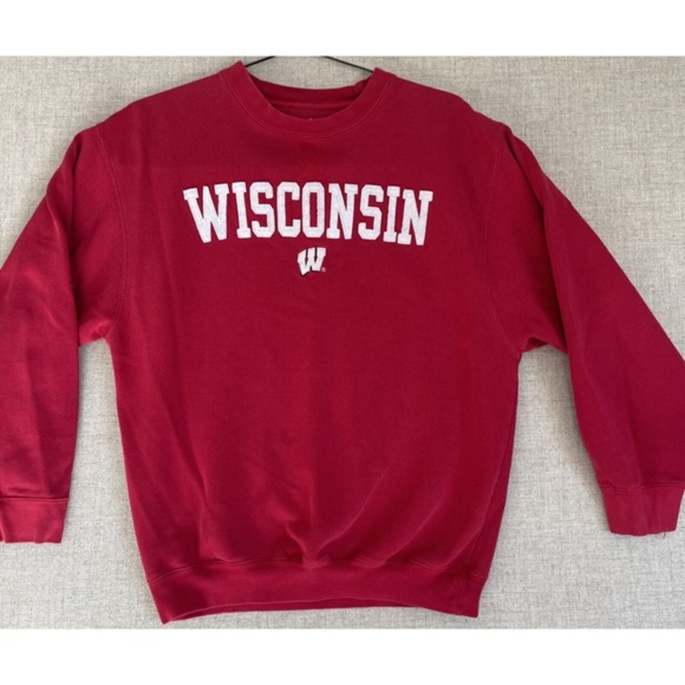 Wisconsin Badgers Y2K Crewneck‎ Sweatshirt Red Old Varsity Brand Appliqué M